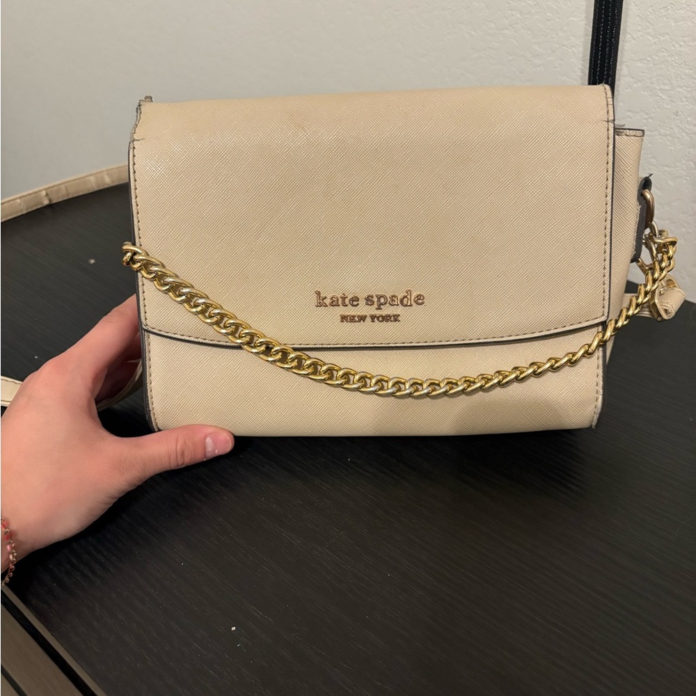 Kate Spade Beige Crossbody Bag with Gold Chain
